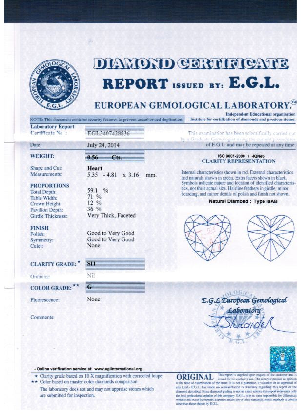 0.80ct G-SI1 Heart Shape Diamond Engagement EGL certified 18kt White Gold JEWELFORME BLUE Jewelry Bridal Anniversary