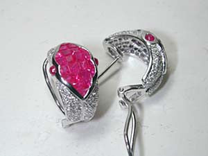 4.60ct Ruby and Diamond Earrings diamond-hoop-earrings JEWELFORME BLUE