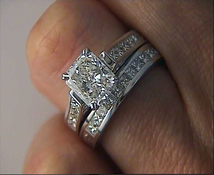 2.97ct Radiant Cut Diamond Engagement Wedding ring set JEWELFORME BLUE