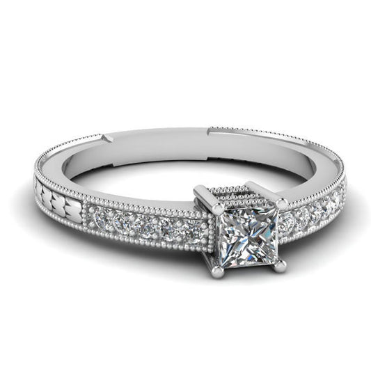 0.63ct H-SI1 GIA Diamond Engagement Ring Princess Diamond 18kt White Gold JEWELFORME BLUE