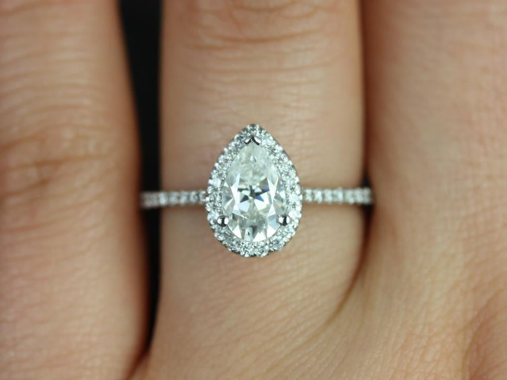 1.22ct D-VVS2 Pear Shape Diamond Engagement Ring GIA certified Platinum Halo JEWELFORME BLUE