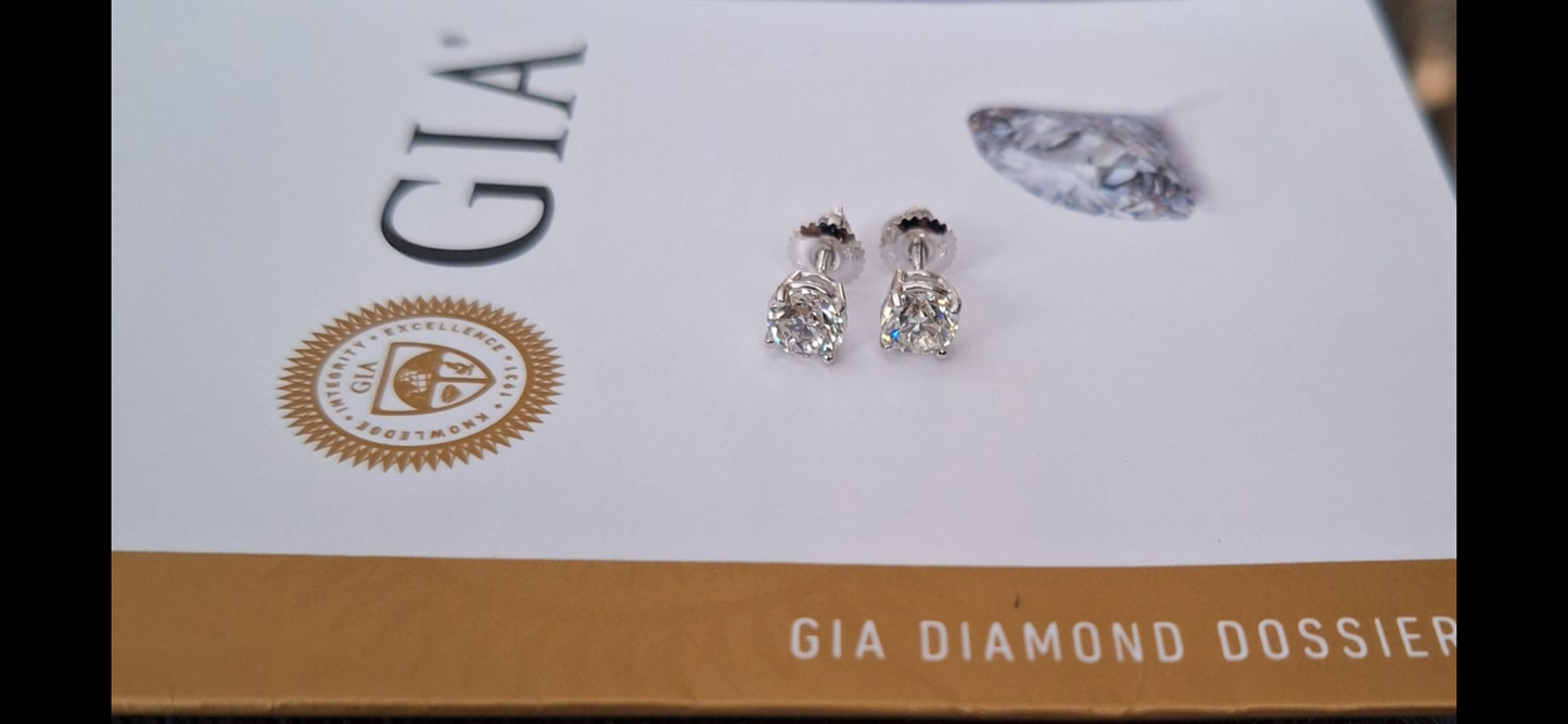 GIA Certified Diamond Earrings 2ct I SI2 18kt Gold Screw Backs Certificates Included