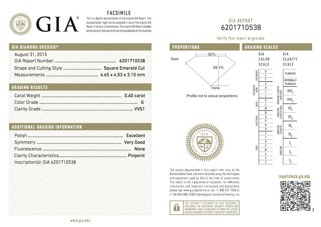 GIA certified 0.60ct G-VVS1  Asscher cut Loose Diamond GIA certified JEWELFORME BLUE