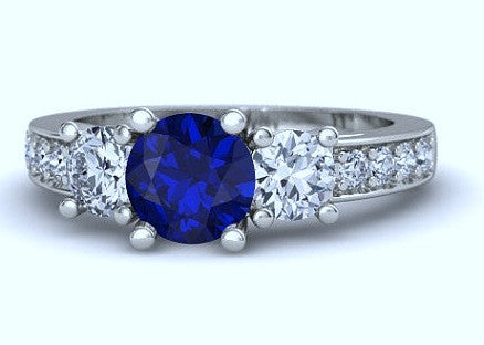 1.86ct Round Sapphire Engagement Ring  Sapphire Diamond Ring Platinum JEWELFORME BLUE