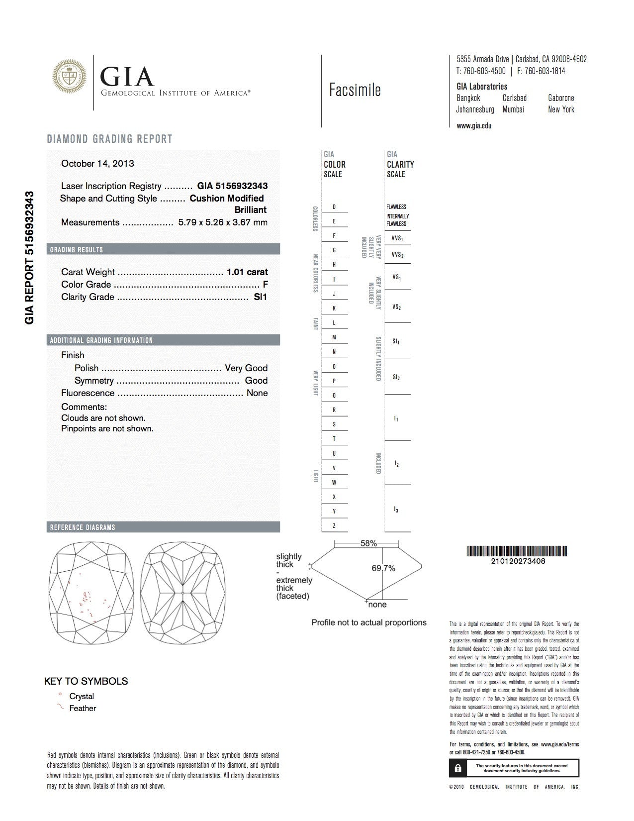 1.01ct F-SI1 Cushion Diamond Loose Diamond GIA certified  JEWELFORME BLUE