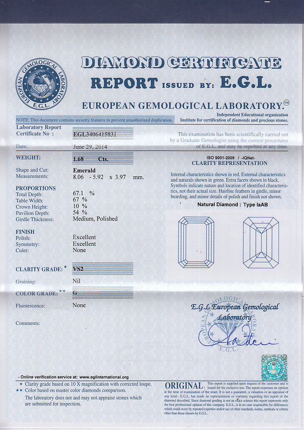 2.10ct G-VS2 EMERALD CUT DIAMOND ENGAGEMENT PLATINUM  GIA certified JEWELFORME BLUE