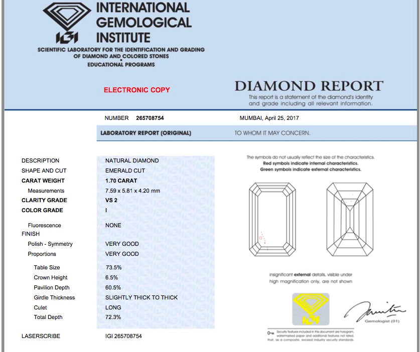 IGI certified 1.94ct Emerald cut diamond Engagement Ring IGI certified I-VS2 18kt JEWELFORME BLUE 900,000 GIA CERTIFIED Diamonds