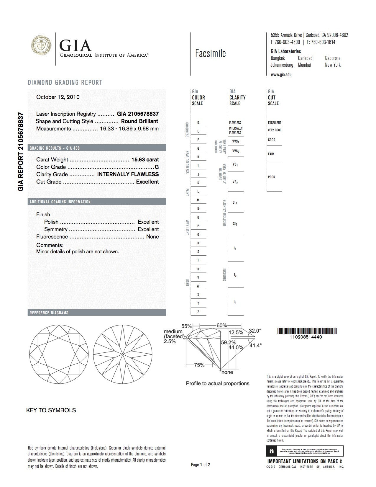 15.63ct G-IF Loose Diamond Round Diamond GIA certified JEWELFORME BLUE