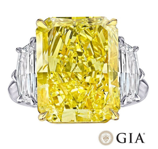 18.56ct Radiant Fancy Yellow GIA certified Diamond Ring 18kt JEWELFORME BLUE