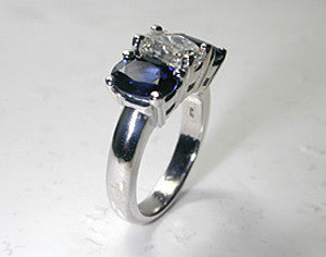 3.32ct Oval Diamond Blue Sapphire Engagement Ring 18kt White Gold  JEWELFORME BLUE