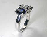 3.01ct Oval Diamond Blue Sapphire Engagement Ring 18kt White Gold