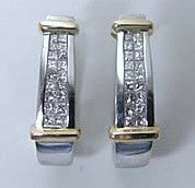 1.02ct Princess Cut Diamond Hoop Earrings 14kt White and Yellow gold JEWELFORME BLUE
