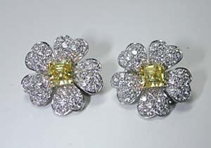 6.12ct Fancy Yellow and White Diamond Earrings Flower Design GIA Certified JEWELFORME BLUE