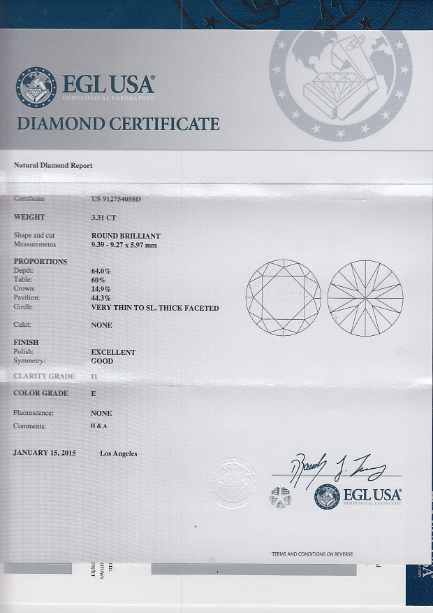 3.57ct Round Diamond Engagement Ring JEWELFORME BLUE Platinum 900,000 GIA EGL certified Diamonds