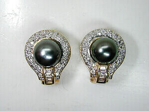 1.10ct Black Pearl Diamond Earrings  14kt Yellow Gold BLUERIVER4747