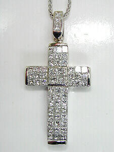 1.84ct Princess Diamond Cross Pendant Necklace JEWELFORME BLUE