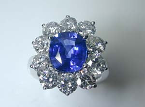 3.20ct Cushion Cut Sapphire Diamond Engagement Ring JEWELFORME BLUE