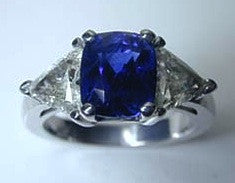 2.94ct Cushion Cut Sapphire Trillion Diamonds Anniversary Ring JEWELFORME BLUE