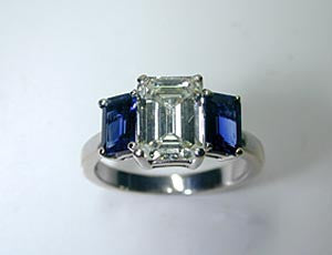 5.01ct Emerald Cut Diamond & Sapphire Engagement Ring JEWELFORME BLUE