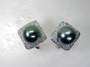 0.50ct Black Pearl Diamond Earrings 18kt White Gold JEWELFOEME BLUE
