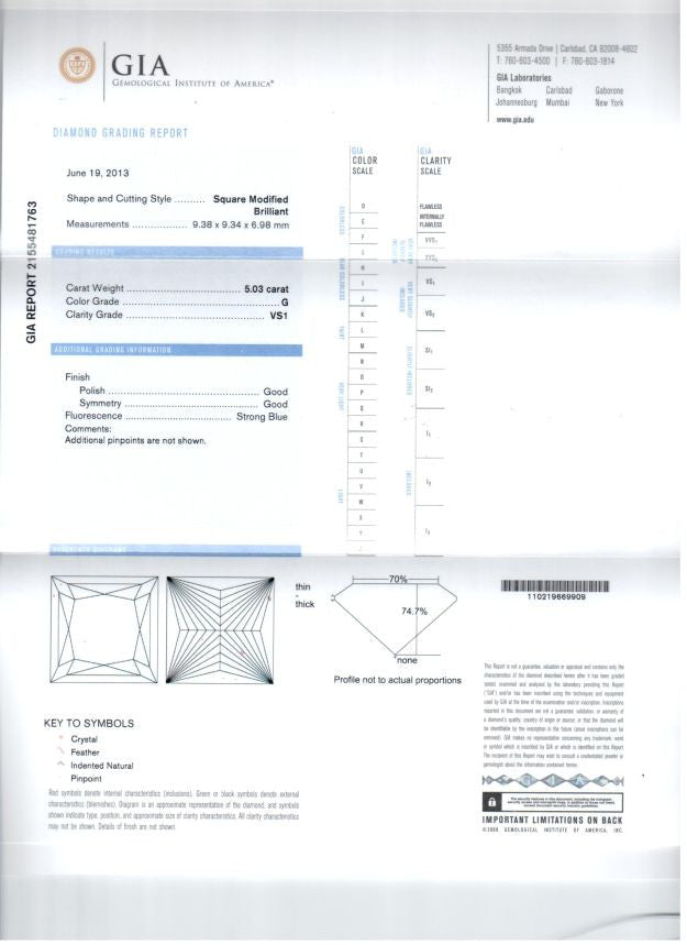 5.03ct G-VS1 Princess Cut Diamond Engagement Ring GIA certified JEWELFORME BLUE