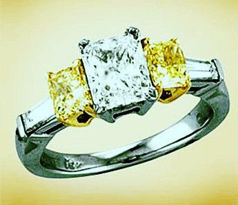 3.25ct Radiant Cut Diamond Engagement Ring GIA certified Fancy Yellow Diamonds