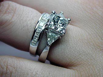 3.29ct Princess Cut Diamond Engagement Wedding Ring Set 18KT WHITE GOLD JEWELFORME BLUE