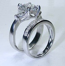 3.29ct Princess Cut Diamond Engagement Wedding Ring Set 18KT WHITE GOLD JEWELFORME BLUE