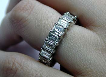 6.92ct Emerald cut Diamond ETERNITY Wedding Ring 18kt White Gold JEWELFORME BLUE