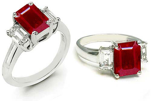 3.28ct Square Ruby Diamond Engagement Ring JEWELFORME BLUE Three stone