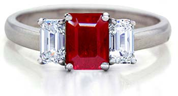 3.28ct Square Ruby Diamond Engagement Ring JEWELFORME BLUE Three stone