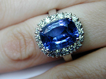 5.92ct Cushion Cut Sapphire Diamond Engagement Ring 18kt White Gold JEWELFORME BLUE