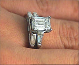 1.45ct GIA Emerald cut Diamond Engagement Platinum Rings and wedding Ring  JEWELFO0RME BLUE