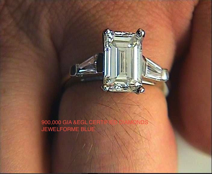 2.26ct Emerald cut Diamond Engagement Platinum Rings and wedding Ring JEWELFORME BLUE