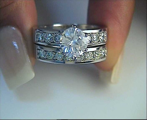 2.77ct Round Diamond Engagement & Wedding Ring 18kt White Gold JEWELFORME BLUE