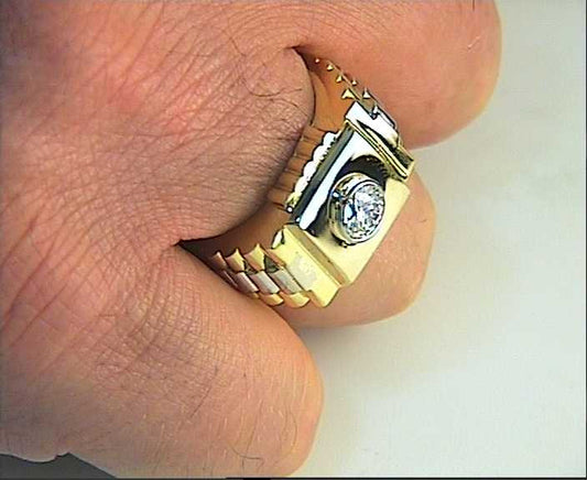 1.00ct D-VS1 Rolex  Men's Ring Round Diamond GIA certified 18kt JEWELFORME BLUE