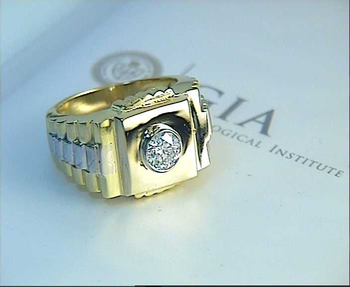 Mens Rolex Diamond Ring 1.00ct 18kt Yellow & White Gold JEWELFORME BLUE GIA certified