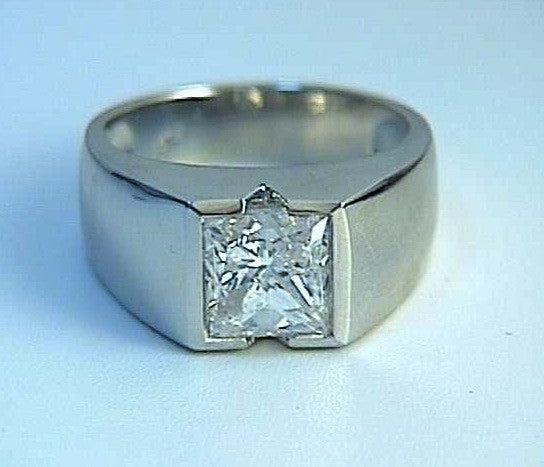 1.51ct Princess Cut Diamond Men's Ring 18kt White Gold JEWELFORME BLUE