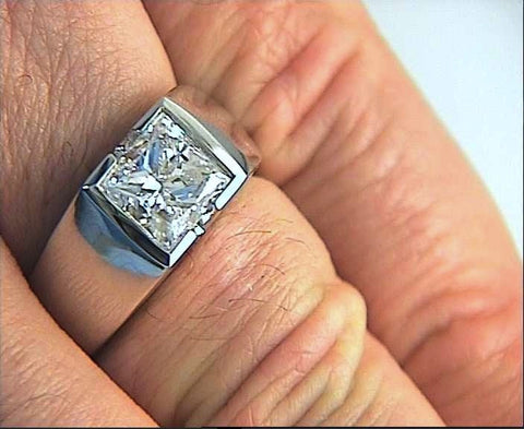 1.51ct Princess Cut Diamond Men's Ring 18kt White Gold JEWELFORME BLUE
