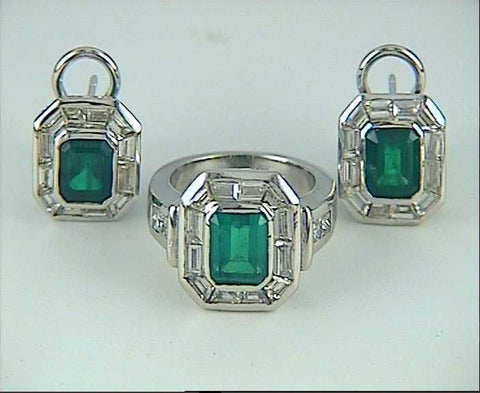 10.20ct Diamond Emerald Ring and Diamond Emerald Earrings matching set JEWELFORME BLUE