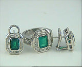 10.20ct Diamond Emerald Ring and Diamond Emerald Earrings matching set JEWELFORME BLUE