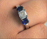 2.52ct Cushion Cut Diamond and Sapphire Engagement Ring JEWELFORME BLUE