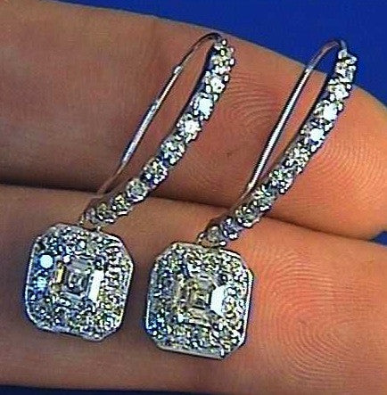 2.20ct Emerald Cut Diamond Earrings 18kt white gold JEWELFORME BLUE