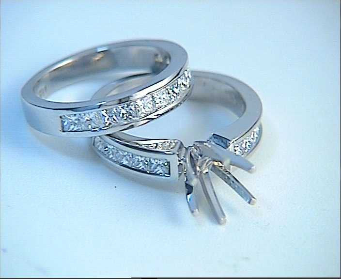 1.06ct Princess Cut Diamonds Set Engagement Ring Setting with Matching Wedding Band JEWELFORME BLUE