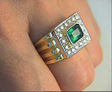 2.40ct Diamond Emerald Men's Mafia 18kt Yellow Gold Ring JEWELFORME BLUE