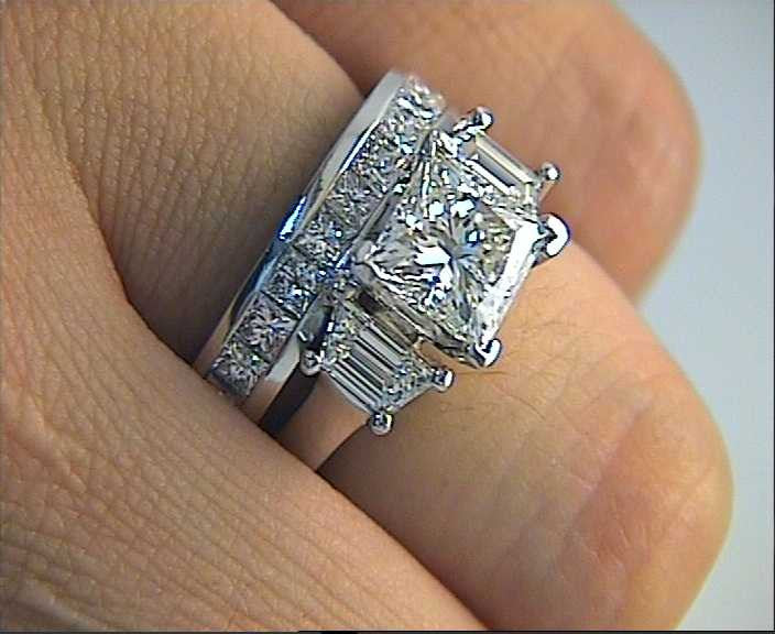 3.80ct Princess Cut Diamond Engagement & wedding Ring Set GIA certified JEWELFORME BLUE