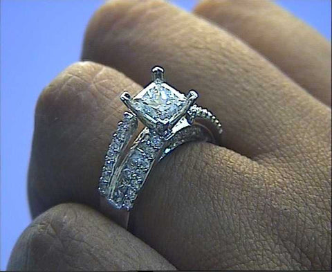2.77ct Princess Cut Diamond Engagement Ring 18kt white gold JEWELFORME BLUE