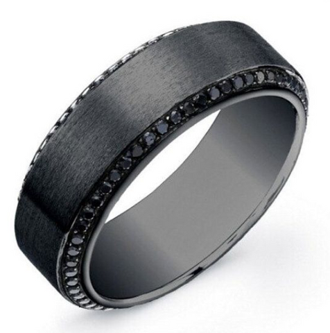 1.40ct BLACK Round Diamond Men's Wedding Ring 14kt JEWELFORME BLUE