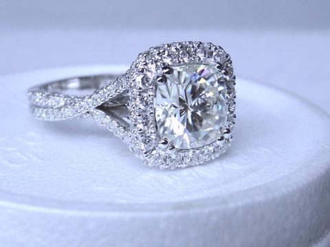 5.28ct Cushion Moissanite & Diamond Engagement Ring 18kt JEWELFORME BLUE