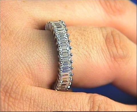5.75ct EMERALD cut Diamond ETERNITY Wedding Ring 18kt White Gold JEWELFORME BLUE